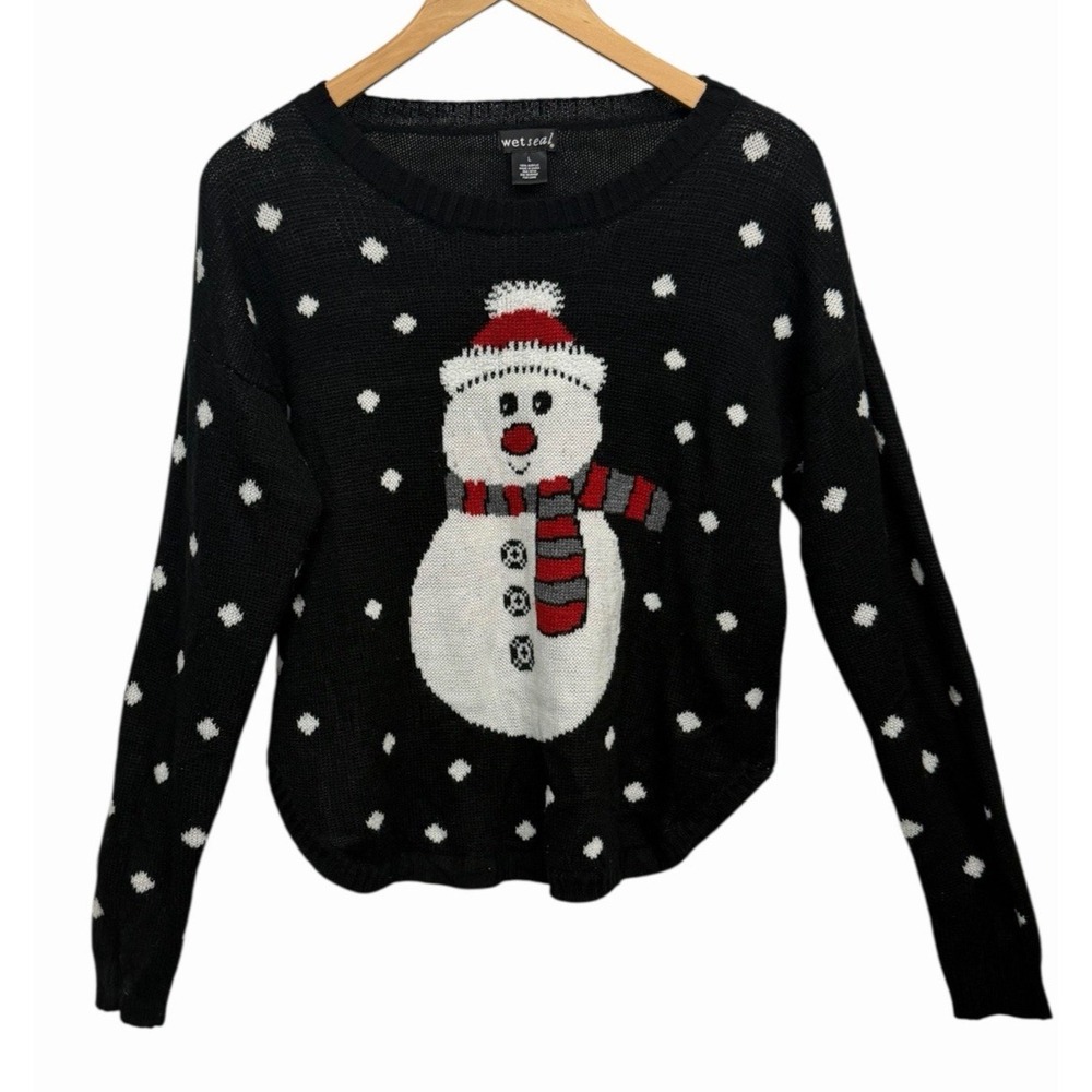 Y2k Wet Seal Sweater Womens  L Ugly Christmas Holiday Party Snowman Snow‎ Winter